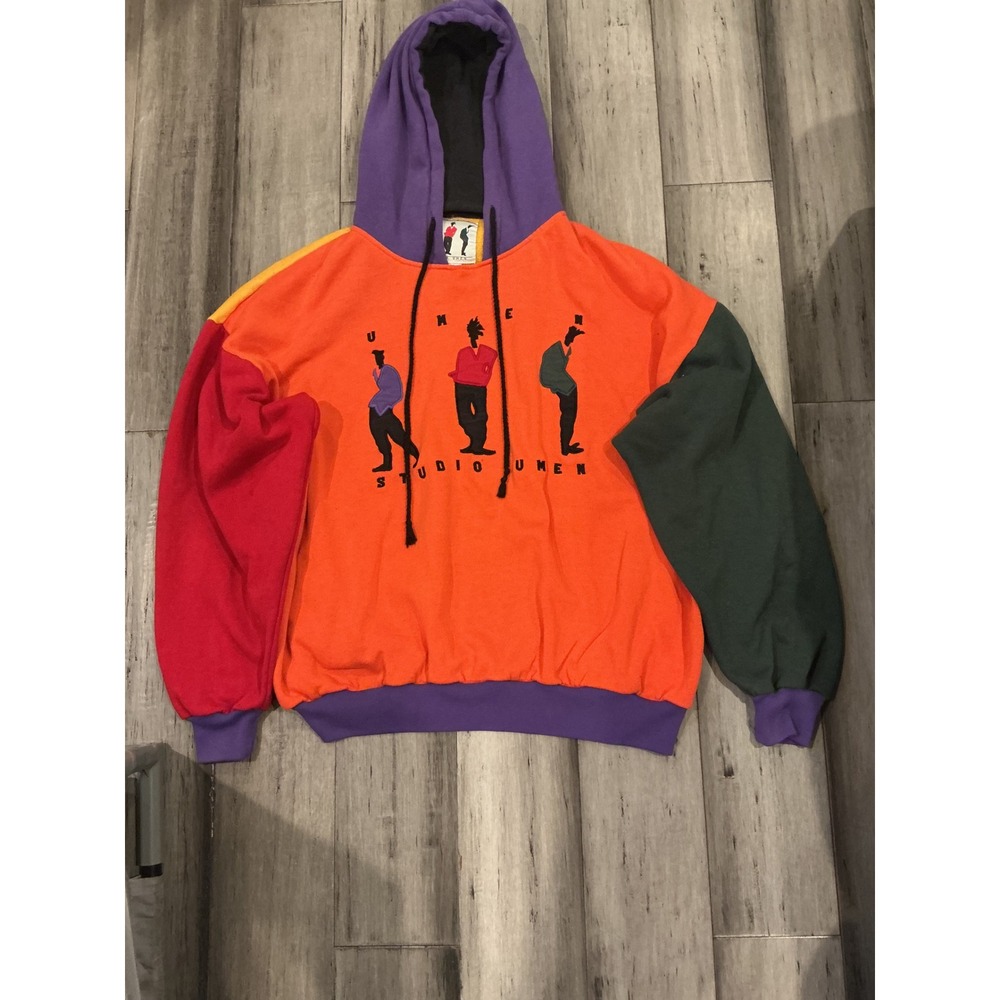 Vintage Studio Umen Colorblock Hoodie Mens XL Multi Color 90s Graphic Pullover